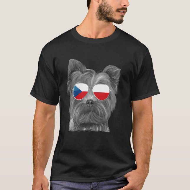 T-shirt Yorkshire Terrier Dog Tchèque Drapeau Lunettes de  (Devant)