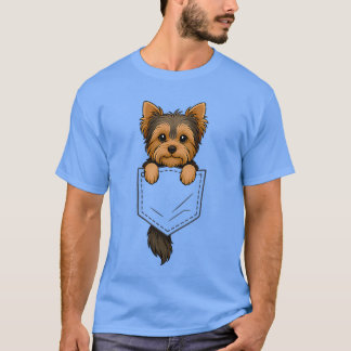 T-shirt Yorkshire Terrier drôle qui regarde dans la poche 