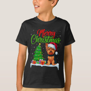 T-shirt Yorkshire Terrier Feux d'arbre de Noël Lumières Dr