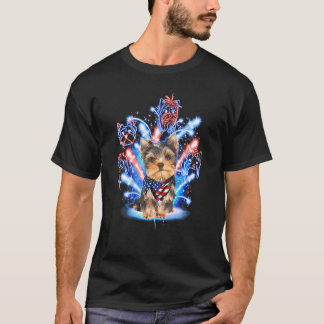 T-shirt Yorkshire Terrier Fireworks Couleur Drapeau améric