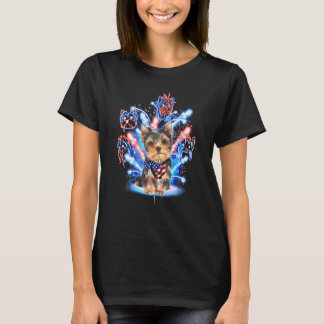T-shirt Yorkshire Terrier Fireworks Couleur Drapeau améric