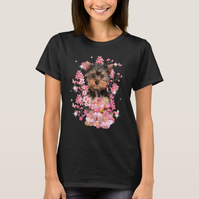 T-shirt Yorkshire Terrier Fleur de Cerisier Fleur (Devant)