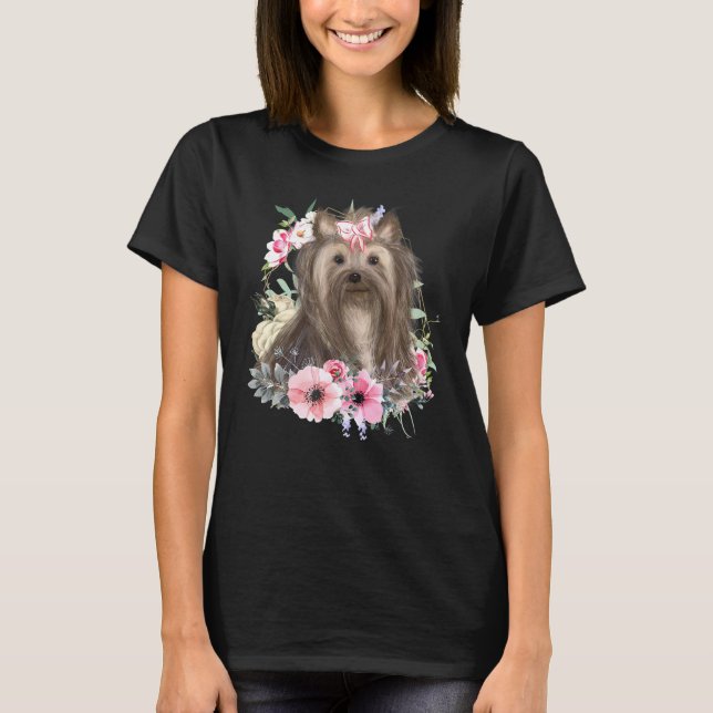 T-shirt Yorkshire Terrier Fleurs Chien Design de Chien Flo (Devant)