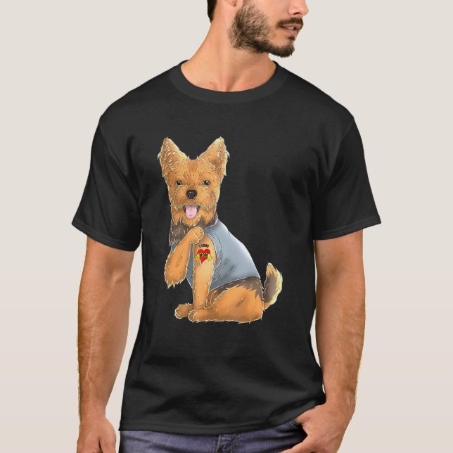 T-shirt Yorkshire Terrier I Love Mom Tattoo Dog Shirt York (Devant)