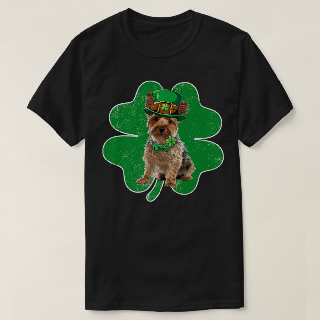 T-shirt Yorkshire Terrier Leprechaun Casquette et Shamrock (Design devant)