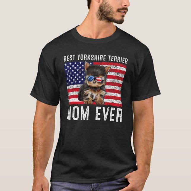 T-shirt Yorkshire Terrier Maman Usa American Flag Yorkshir (Devant)