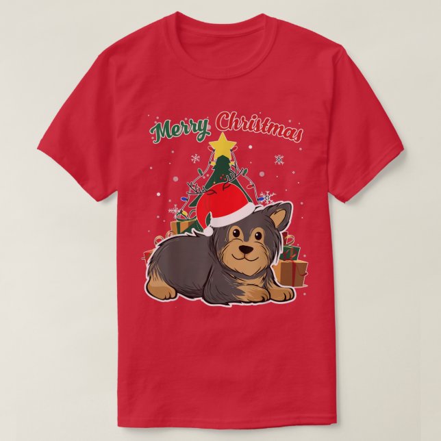 T-shirt Yorkshire Terrier Noël Arbre Neige Faches Xmas (Design devant)