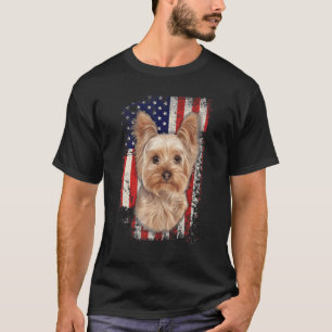 T-shirt Yorkshire Terrier Patriotique American Drapeau Chi