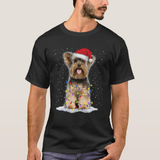 T-shirt Yorkshire terrier Père Noël Christmas Tree lumière
