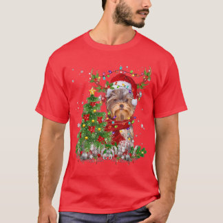 T-shirt Yorkshire Terrier Reindeer Arbre de Noël Lumière D