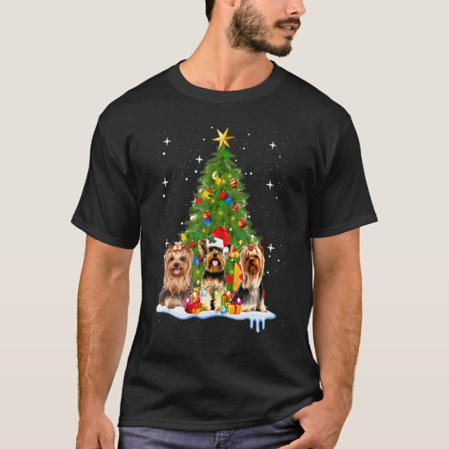 T-shirt Yorkshire Terrier Tree Joyeux Noël (Devant)