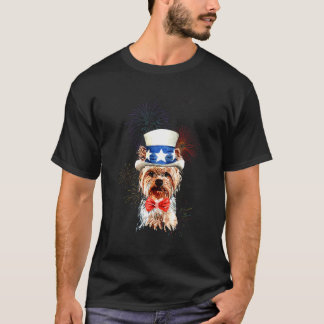 T-shirt Yorkshire Terrier Us Flag Hat Firework July 4th Do