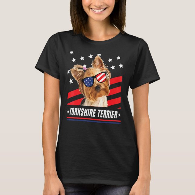 T-shirt Yorkshire Terrier Usa Drapeau 4 juillet Chien (Devant)