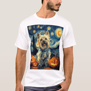 T-shirt Yorkshire terrier Yorkie Chien de van gogh nuit ét