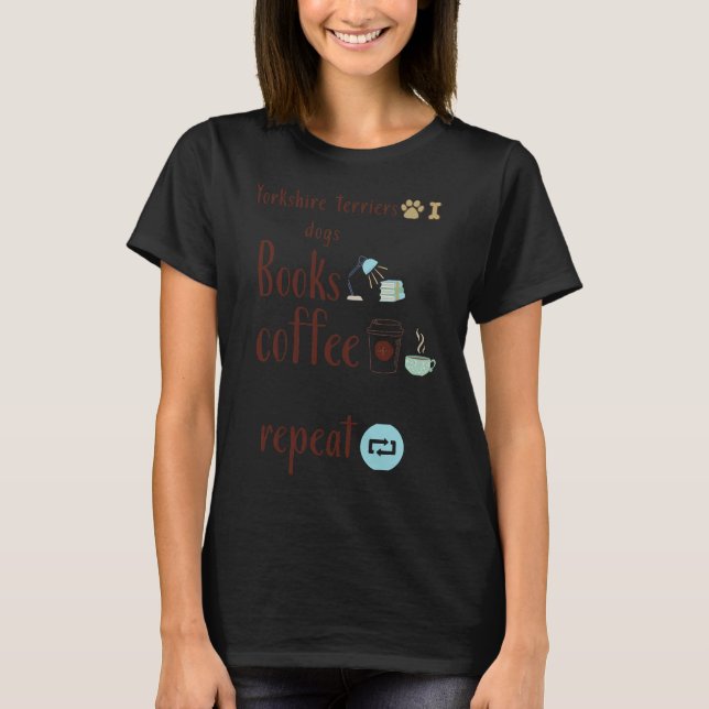 T-shirt Yorkshire Terriers Chiens Livres Et Café Impo (Devant)