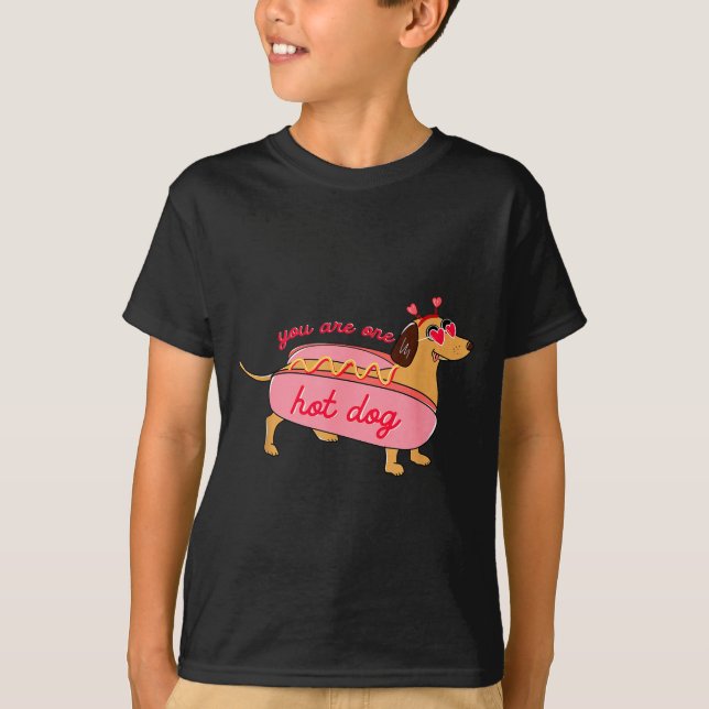 T-shirt You Are One Hot Dog Dachshund Valentines Heart Gle (Devant)