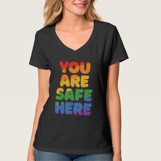 T-shirt You Are Safe With Me Rainbow Pride Lgbtq Gay Trans (Devant)
