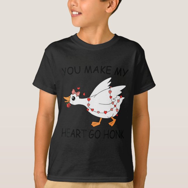 T-shirt You Make My Heart Go Honk Valentine Cute Goose Coq (Devant)