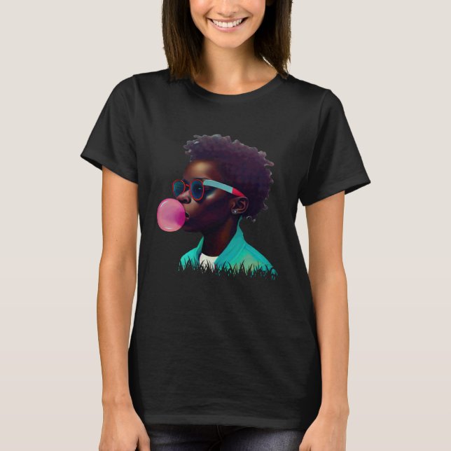 T-shirt Young Black Boy Joy Bubble Gum Fun African Melanin (Devant)