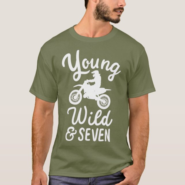 T-shirt Young Wild And Seven Funny 7th Birthday Biker (Devant)