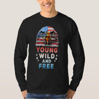 T-shirt Young Wild Free American Patriotic 4 juillet Usa