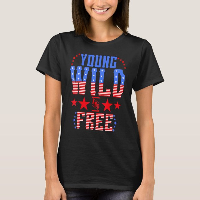 T-shirt Young Wild & Free Memorial Day Patriotic Mom Girl (Devant)
