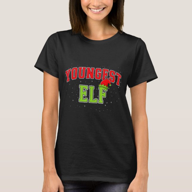 T-shirt Youngest Elf Christmas Family Matching Group Xmas  (Devant)