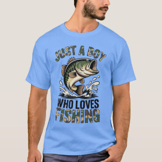 T-shirt Youth Fishing Camo Bass Fish Just A Boy Who Loves 