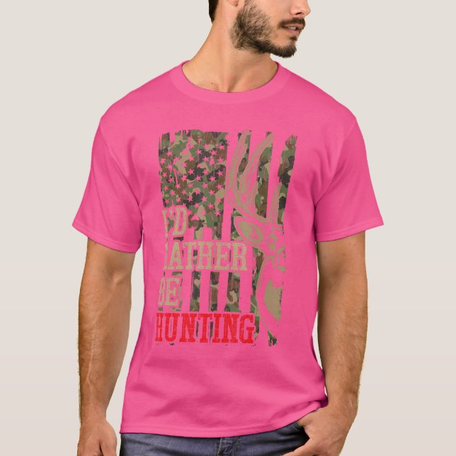 T-shirt Youth Men Id Rather Hunting Deer Camo Funny Hunter (Devant)
