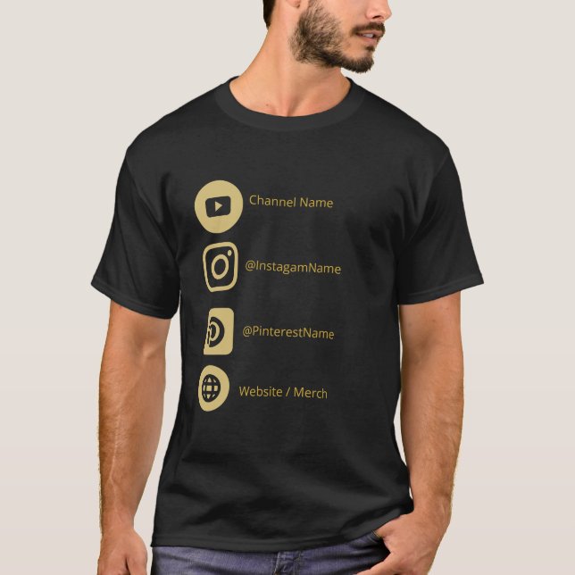T-SHIRT YOUTUBE CHANNEAU RÉSEAU SOCIAL MEDIA GOLD BLACK PR (Devant)