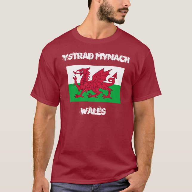 T-shirt Ystrad Mynach, Pays de Galles avec drapeau gallois (Devant)
