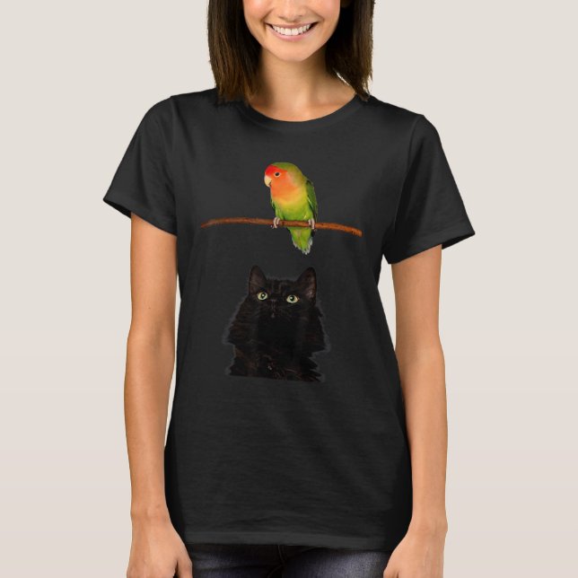 T-shirt Yum Le dîner est arrivé Chat regardant un perroque (Devant)