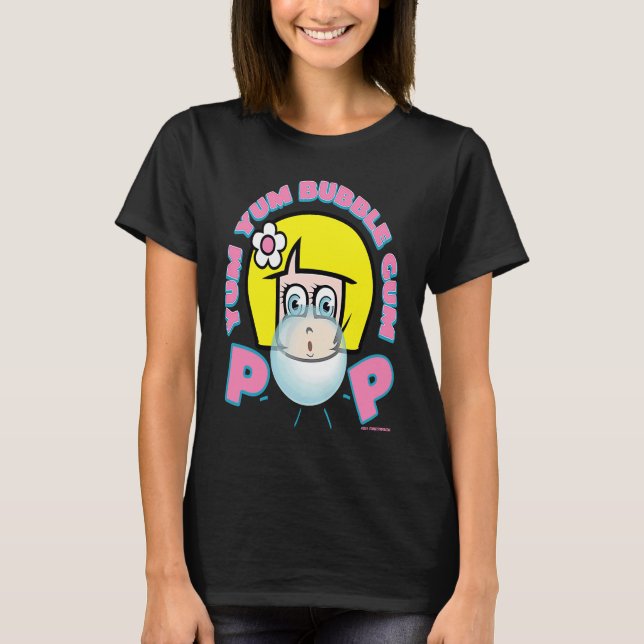 T-shirt YUM YUM BUBBLE GUM GIRL BLOWING BUBBLE RETRO 90's (Devant)