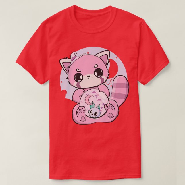 T-shirt Yume Kawaii Rouge Panda Sphère de verre Fairy Kei  (Design devant)