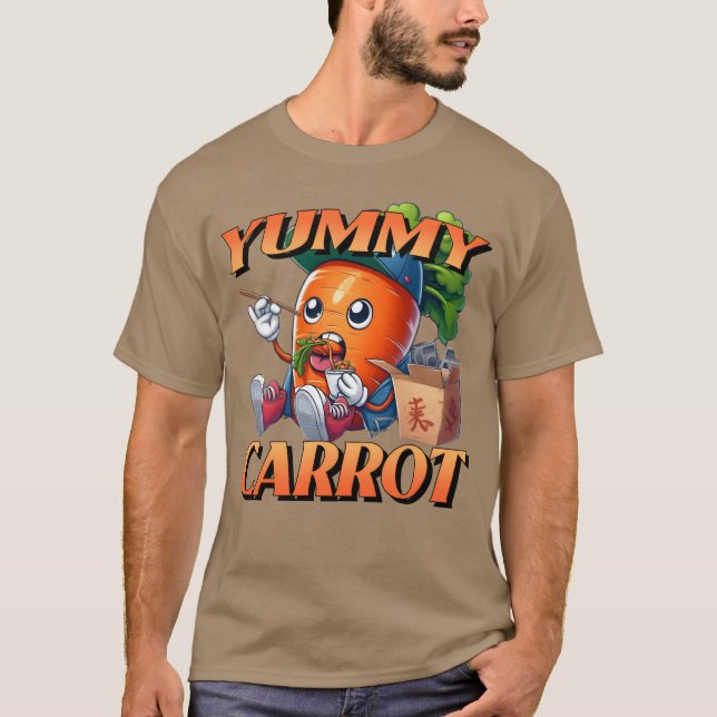 T-shirt Yummy Cartoon Carrot Eating Chinese Food family (Devant)