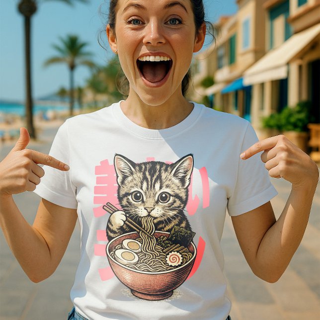 T-shirt Yummy Ramen Kitten Blanc (Créateur téléchargé)
