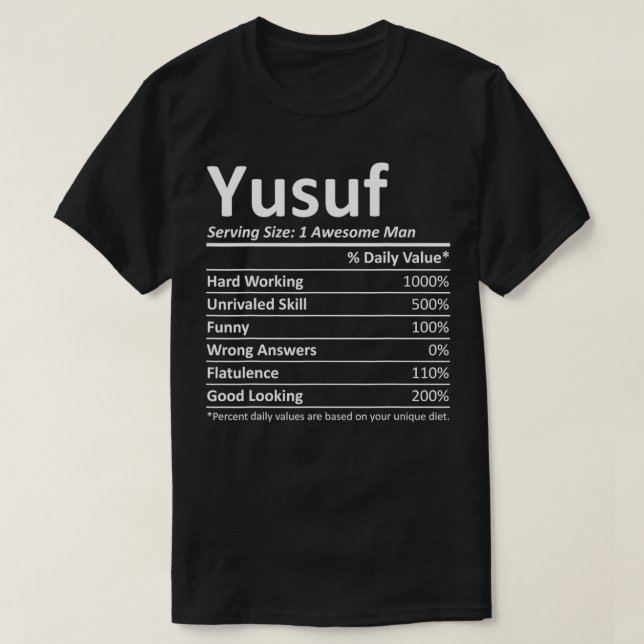 T-shirt YUSUF Nutrition Funny Anniversaire Nom personnalis (Design devant)