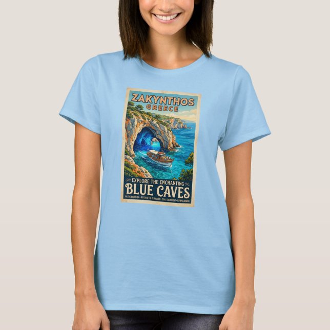T-shirt Zakynthos Grèce Affiche de Voyage Rétro – Explorer (Devant)