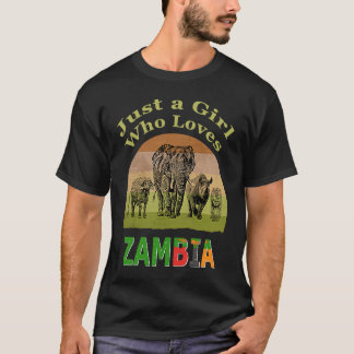 T-shirt Zambia Big 5 Faune avec Texte Juste une Fille Qui