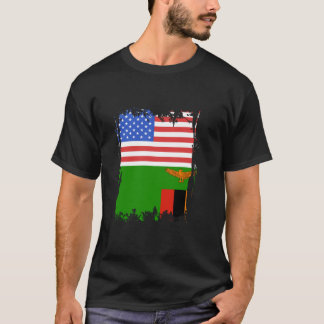 T-shirt Zambia États-Unis Amérique Vintage Drapeau Zambien