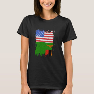 T-shirt Zambia Flag USA America Vintage Zambian Roots Zamb