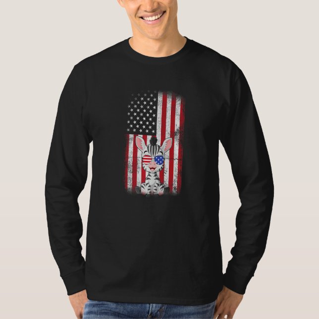 T-shirt Zebra American Flag Boys Girls Hommes Femmes Quatr (Devant)