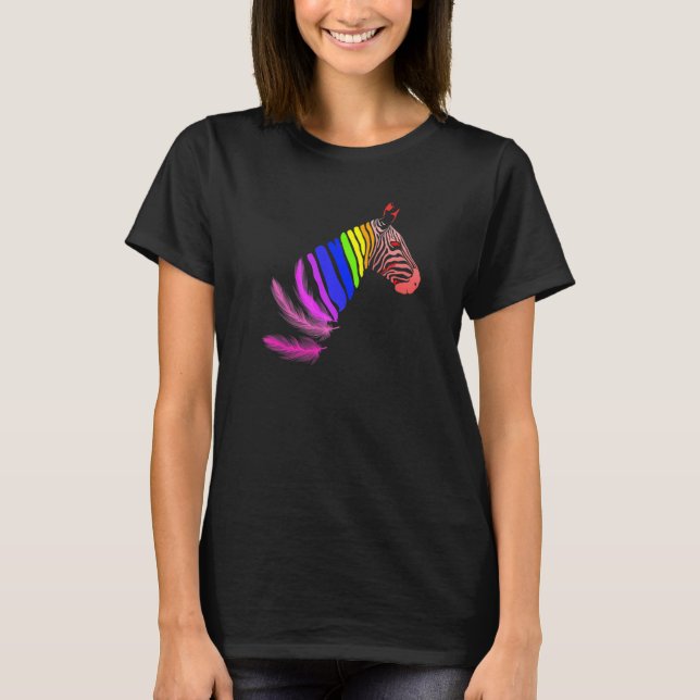 T-shirt Zebra Feathers LGBTQ Flag Pride Month Proud LGBTQ  (Devant)