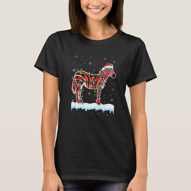 T-shirt Zebra Noël Santa Chapeau mignonne Animaux Noël Lum (Devant)