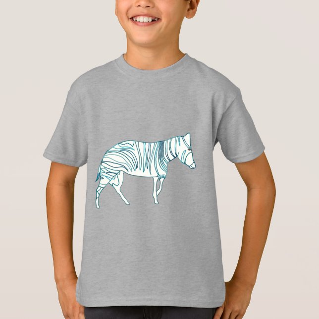 T-shirt Zebra Outline Dessin Turquoise en Tee - shirt (Devant)