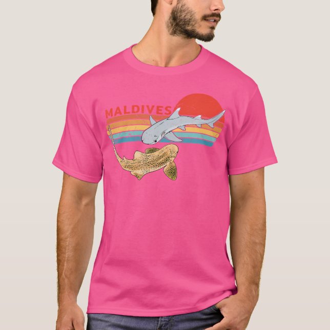 T-shirt Zebra Shark Maldives Diving Retro (Devant)