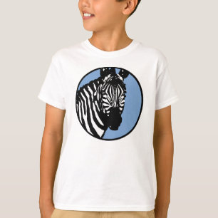 T-shirt zebra. slate blue circle.