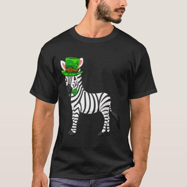 T-shirt Zebra St Patrick S Day With A Leprechaun Hat Long  (Devant)