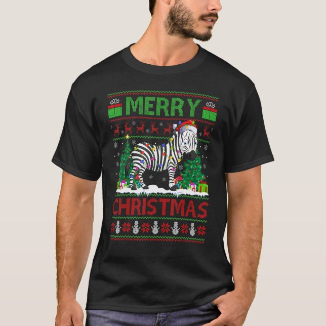 T-shirt Zebra   Xmas Tree Lights Ugly Santa Zebra Christma (Devant)