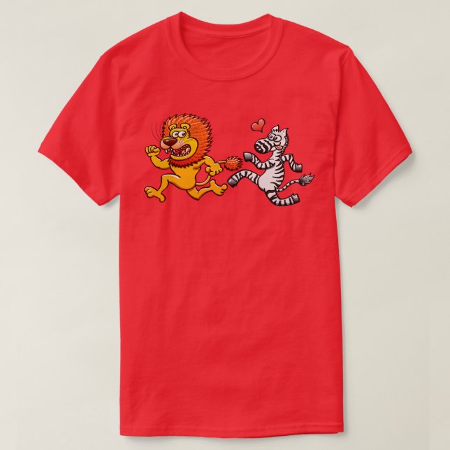 T-shirt Zèbre audacieux en amour courant après lion effray (Design devant)
